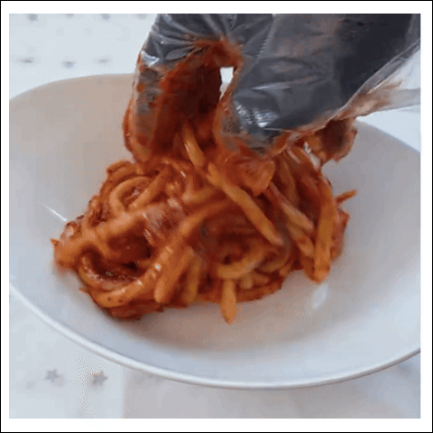 김치비빔우동 조리 과정