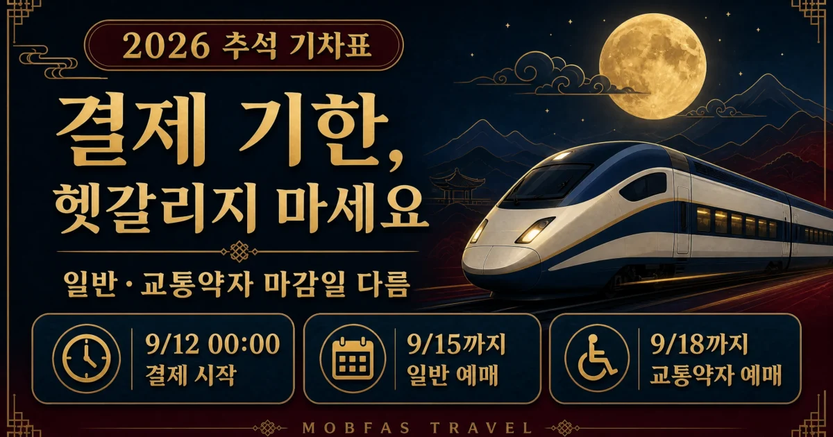‘2026 추석 KTX 결제 기간’, 일반 예매와 교통약자 예매 마감은 다릅니다
